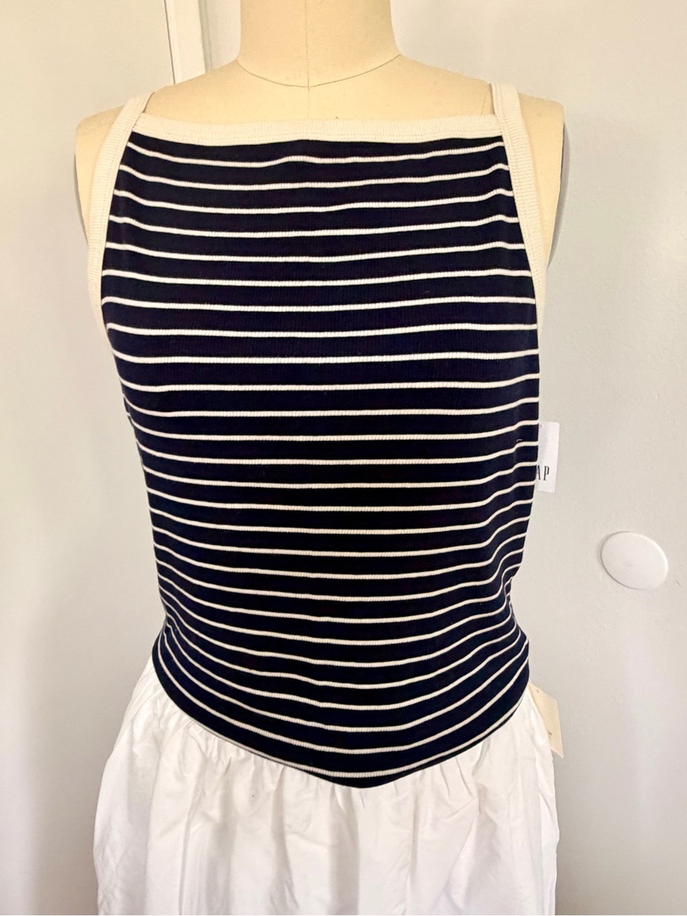 GAP Modern Apron-Neck Tank Top-  XL TALL - NWT Navy and Ecru Striped.